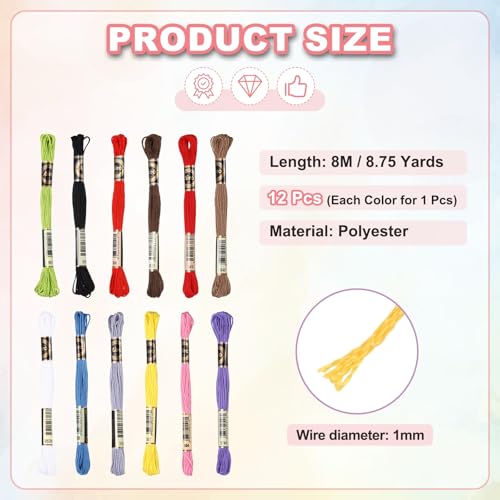 PATIKIL 12 Skeins Embroidery Floss Polyester Embroidery Threads Multicolor - color: Multicolor