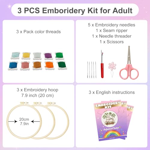 Huacan Embroidery Kit for Adults Beginners with 3 Hoops & Gift Box - color: Pet