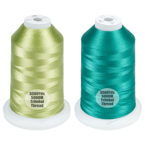 Simthread 2Pk 5500Y/5000M 40WT Polyester Embroidery Thread Fresh027 Teal534 - color: Spring Duo(FreshGreen+Teal Green)