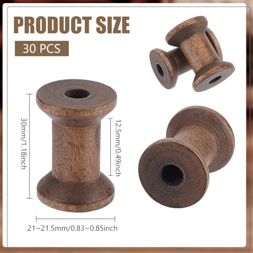 BENECREAT 30Pcs Antique Wooden Empty Spools, 1.18" Empty Thread Spools Wooden Ribbon Spools Bobbins for Wire Weaving Arts DIY Wood Projects, Coconut Brown - color: Coconut Brown