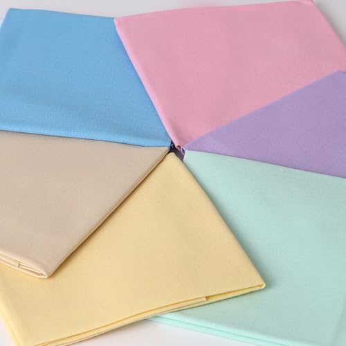 6 Pcs 18x21 in Cotton Fabric Precut Quilting Fabric Bundles Solid Colors Quilt Material for DIY Craft Sewing Embroidery (Shallow Colour, Yellow, Light Green, Light Blue, Pink, Light Purple) - color: Light-6pin