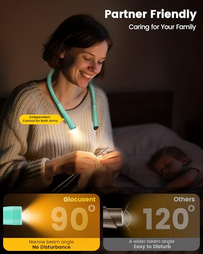 Glocusent Neck Light with Timer, 100 Hours Book Light for Bedtime Reading - color: Mint Green