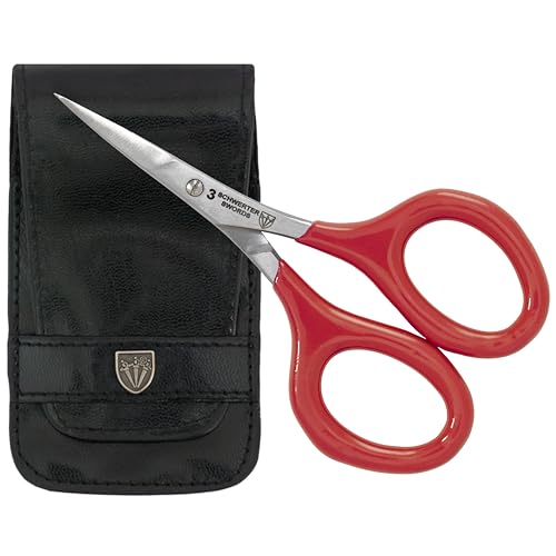 3 Swords Germany - Embroidery Scissors, Shears for Art Work, Daily Use in Household, Sewing, Art Work, Craft with Synthetic Leather case - red/black - color: Red/Black
