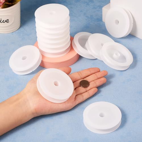 Craftdady 50Pcs Empty Plastic Wire Spools 2.64" in Diameter Thread Bobbins for Beading Wire Thread String - color: White, Plastic Wire Spools