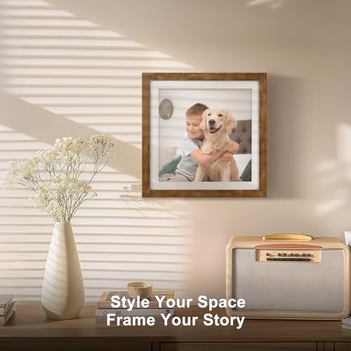 TOFOREVO 10x10 Picture Frames with 8x8 Mat Set of 2, Rustic Brown - color: Rustic Wood, size: 10x10