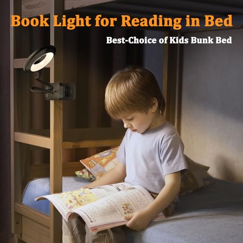 Rechargeable Clip Light, LED Bed Reading Lamp for Headboard & Desk - color: Black