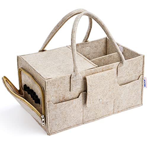 Maliton Felt Diaper Caddy Organizer with Lid - Large, Khaki - color: Khaki with Lid, size: Large