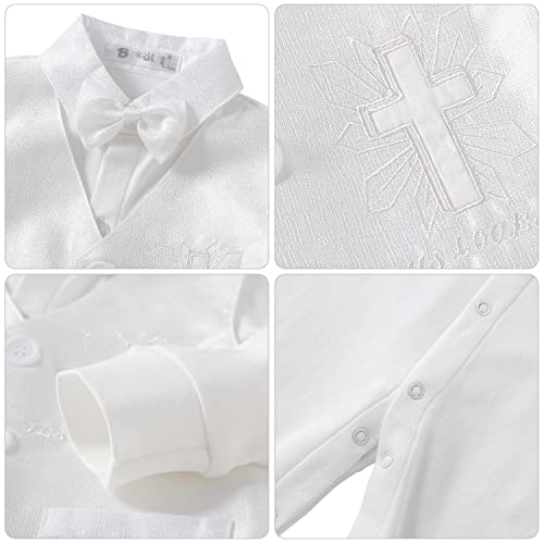 Booulfi Boy Baptism Outfits White Romper Fall Clothes Christening Gifts - color: Ivory, size: 9-12 Months
