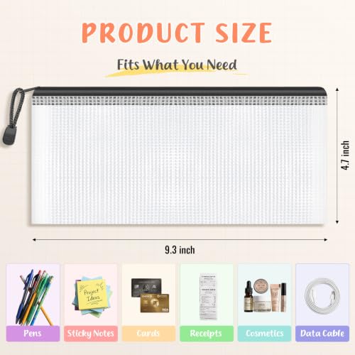 Smarpau Pencil Pouches 24 Pack, A6 Mesh Zipper Pouch Bags Clear Pencil Case - color: Black, size: A6-9.3x4.7in
