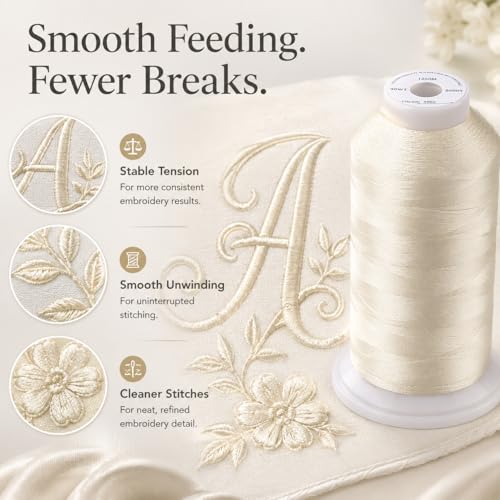 Simthread Embroidery Machine Thread 5000M 40WT Polyester, Ivory 902 - color: Ivory902
