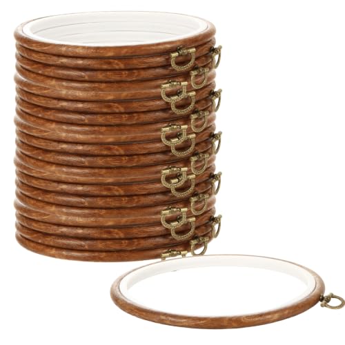 LOYORTY 15PCS Round Embroidery Hoops 6 Inch Imitated Wood Embroidery Frame Plastic Display Frame Ring Cross Stitch Hoops - size: 6 Inch