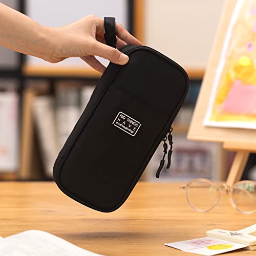 CICIMELON Durable Pen Pencil Case for School Supplies, High Capacity Pencil Bag Pouch Organizer for Teen Girls Boys Adults, Black - color: Black