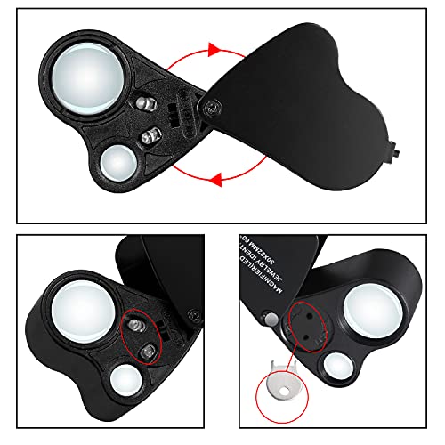 Jiusion 30X 60X Portable LED Lighted Jewelry Magnifier Dual Lens Eye Loupe - color: Black, size: Single Pack