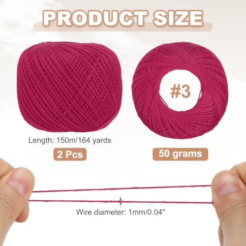 MECCANIXITY Crochet Thread Pearl Cotton Size 3 Dark Red 2 Rolls - color: Dark Red