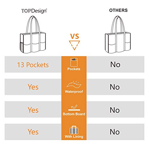 TOPDesign Utility Water Resistant Tote Bag with 13 Pockets, Zipper Closure - color: Baroque Carnation, size: Medium