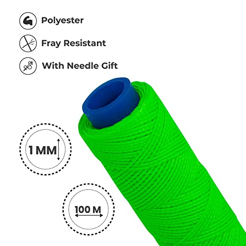 Waxed Thread, Strong Thread for Leather, Upholstery, Shoe, Bag, incl. Needle (Colour: NEON Green) - color: Neon Green