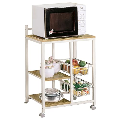 Coaster Home Furnishings - Kelvin - Wood & Metal - 2-Shelf Mobile Kitchen Cart - Contemporary Style, Butcher Block Top, Duplex-Type Storage, Wire Baskets - Dining Room - Natural Brown & White - 2506