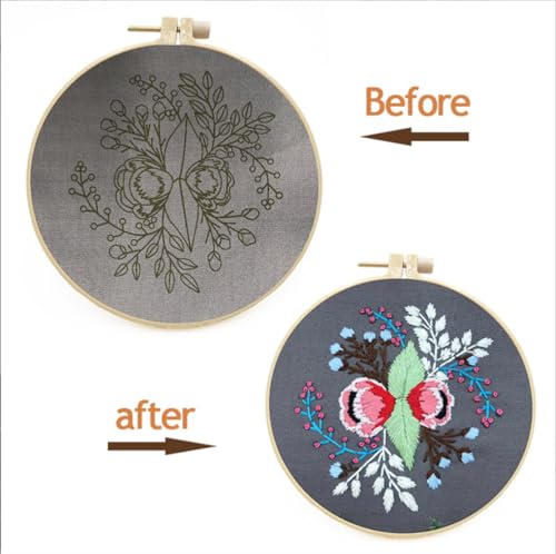 Meecaa 3 Pieces Jellyfish Flower Embroidery Kit Starter Set, Hand Embroidery Pattern Printed Cross Stitch for Beginner Adults, With Embroidery Hoop and Instructions (Jellyfish) - color: Jellyfish