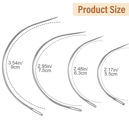 16 PCS Curved Needle Set, 2" 2.5" 3" 3.5" Curved Hand Sewing Needles, Leather and Weaving Needles for Carpet Leather Canvas Repairing, Blocking Knitting, Modelling and Crafts