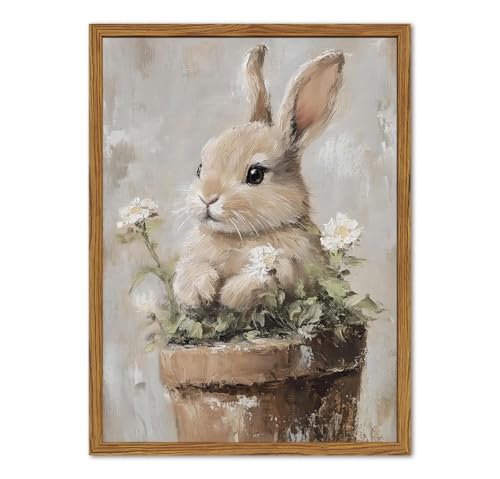 Framed Vintage Easter Bunny Wall Art, Cute Cottagecore Rabbit Floral Pictures Wall Decor, Spring Farmhouse Animal Paintings Prints Rustic Home Decor for Living Room Bedroom Nursery 12x16 inch - color: Cute Rabbit, size: 16"L x 12"W