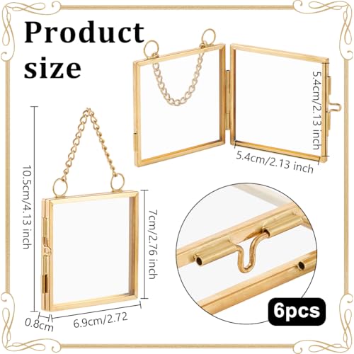 OLYCRAFT 6Pcs 2.1x2.1 Inch Gold Mini Glass Hanging Frame with Chain - size: 2.1x2.1 Inch