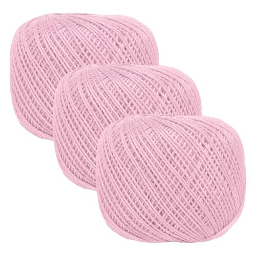 MECCANIXITY Crochet Thread Pearl Cotton Size 3 Pink 3 Rolls 164 Yards for Crocheting Tatting Knitting Embroidery Sewing - color: Pink