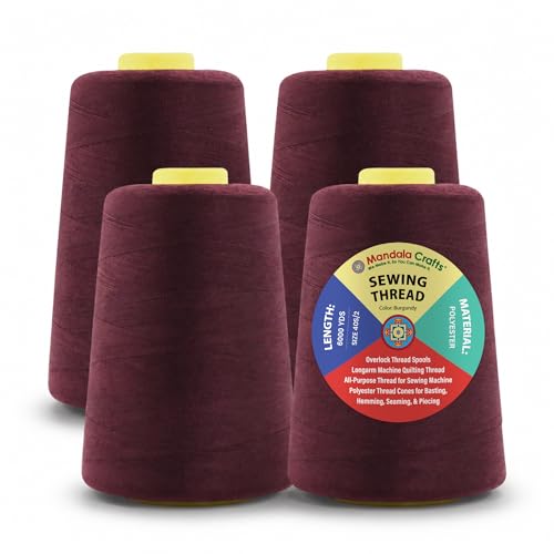 Mandala Crafts 40S/2 Burgundy Polyester 4 Pack of Serger Threads Cones - color: Burgundy, size: Pack of 4 40S/2 24000 YDs