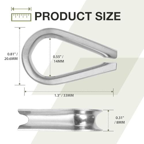 M5 Wire Rope Thimble, 304 Stainless Steel Thimble for 5/32-3/16 Inch Diameter Wire Rope, 4 Pieces - size: M5