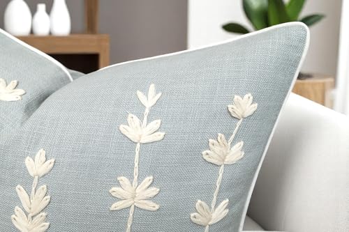 VAGMINE Embroidered Wildflower 18x18 Throw Pillow Cover, Robins Egg - color: Robins Egg-daisy, size: 18" x 18" (Pack of 1)