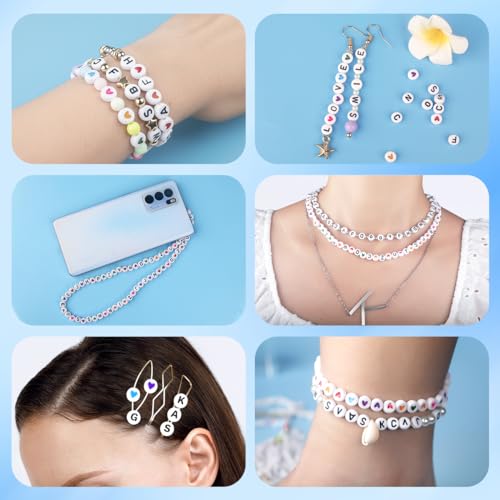 1000PCS Letter Beads, White Alphabet Beads and Colorful Heart Beads - color: W+heart