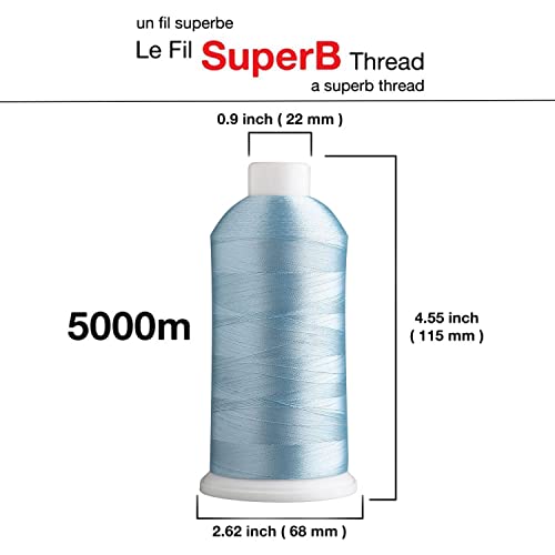 Superpunch SuperB Embroidery Thread 40wt, 5000 m Cone, Baby Blue 4004 - color: Baby Blue 4004, size: Pack of 1