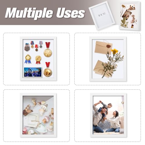 Muzilife 8x10 Shadow Box 3D Picture Frames, Wood & Glass, 3 Pack, White - color: 3pc 8x10-white