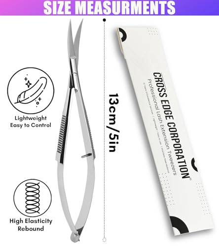 Cross Edge Curved Spring Scissors 5 Inch Stainless Steel Precision Eyebrow & Eyelash Shaping & Trimming Scissor, Snips Squeeze, Embroidery, Knitting Micro Tip Craft Scissors (Silver) - color: Cec-ss-29