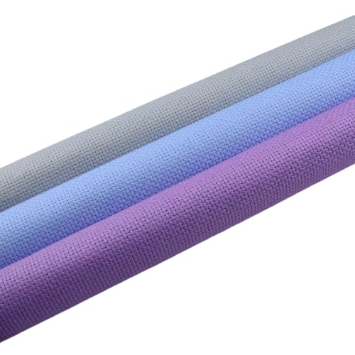 KCS 3 pc of 15" x 18"(38cmx45cm) 14 Count Cross Stitch Cotton Aida Cloth Needlework Rolled Fabric Box,14CT,Light Grey+Light Blue+Lavender - color: Light Grey+light Blue+lavender, size: 14CT