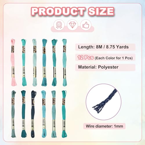 PATIKIL 12 Skeins Embroidery Floss Polyester Embroidery Threads Dark Green - color: Dark Green
