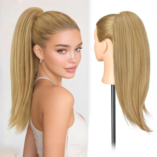 SOFEIYAN Drawstring Ponytail Extension for Women 20 Inch Comb Clip in Straight Clip on Hairpiece Layered Fluffy Thick Pony Tails Hair Extension Synthetic Hairpieces for Daily Use - Blonde Mixed - color: Blonde Mixed-20inch