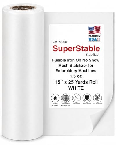 Superpunch Fusible Iron On No Show Mesh Stabilizer, White, 15 in x 25 yd - size: 15" x 25 yards roll