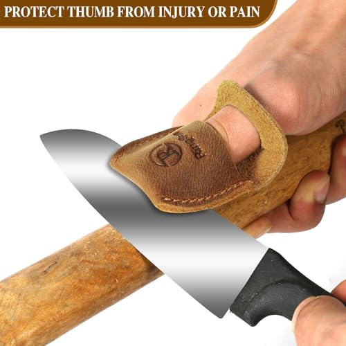 RingSun Thumb Guard Wood Carving Tools, Leather Finger Protector, Handmade Carpenter Working Carving Kit Accessories - color: Bourbon Brown