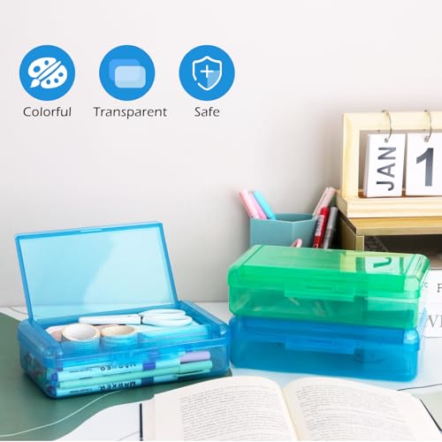 Double Layer Plastic Clear Hard Colored Pencil Box Case Pen Crayon Box - color: Green