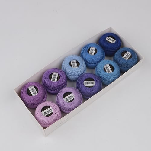 Size 8 Double Mercerized Egyptian Long Staple Cotton Pearl Thread 10 Grams (87 Yards)/Ball Crochet Thread 10 Colors per Box for Crochet Hardanger Cross Stitch Hand Embroidery (Set E) - color: Set E