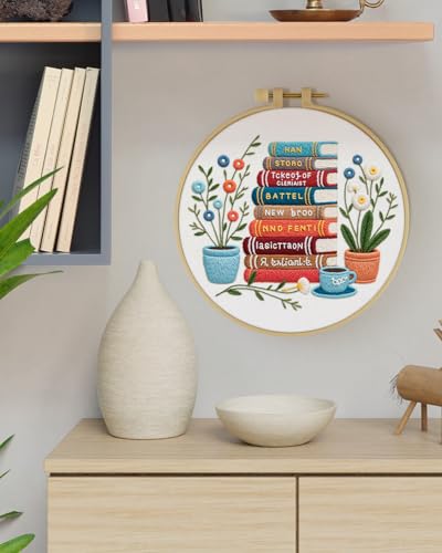 ERKOON Embroidery Kit for Beginners Adult, Cross Stitch Set Include Embroidery Cloth Hoops Threads for Craft Lover Hand Stitch with Embroidery Skill Techniques (Books) - color: Book