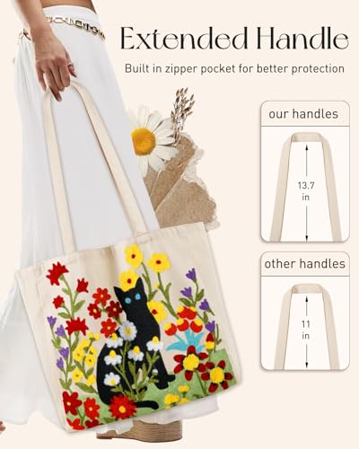 Miss Adola Lightweight Embroidery Canvas Tote Bag - color: Flower Cats