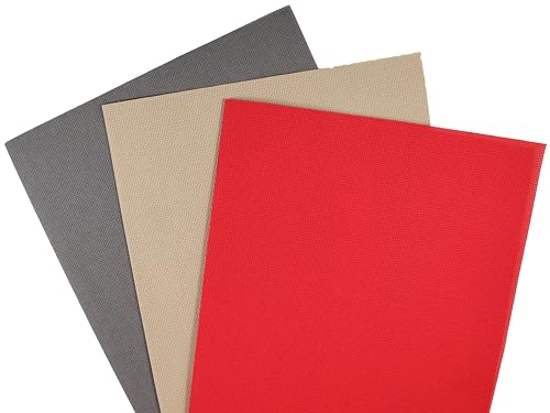 KCS 3 pc of 12" x 18"(30cmx45cm) 18CT Counted Cotton Aida Cloth Cross Stitch Fabric (Red+Khaki+Dark Grey) - color: Red+khaki+dark Grey