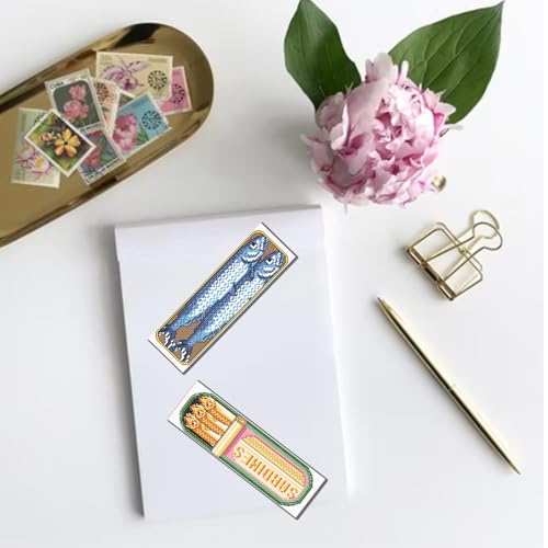 FREEBLOSS 6 Set Cross Stitch Bookmark Kit Canned Fish Patterns 8 * 2.4inch - style: Canned Fish