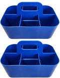2 Pack Small 6 Compartment Multiuse Caddy Organizer with Handle Art Craft Supplies, Office, Desk, Stationery Pen Holder Stackable- Made In USA (Blue) - color: Blue