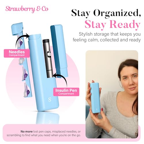 STRAWBERRY & CO Insulin Cooler Travel Case - Built-in Sharps Dispenser & Temperature-Control Organizer (Blue) - color: Blue
