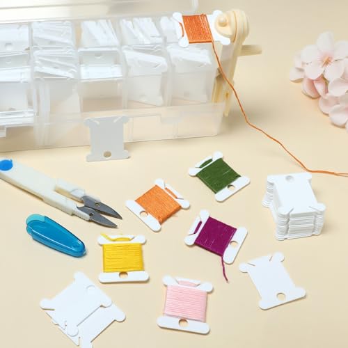 184 Pcs Embroidery Floss Bobbins Kit, Cross Stitch Thread Storage Set, Embroidery Floss Organizer with Bobbin Winder, Plastic Thread Organizer for DIY Craft Cotton Threads Sewing Storage