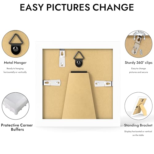 Hongkee 4x4 Picture Frame, 4 x 4 Solid Wood Frame with Real Glass, 1 Pack - color: White, size: 4 x 4