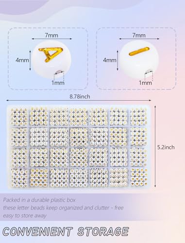 Looconi 1400pcs Letter Beads Gold Alphabet A-Z and Smiley Heart Beads White Acrylic for Jewelry Making Bracelet - color: Goldsmiley, size: 7x4mm