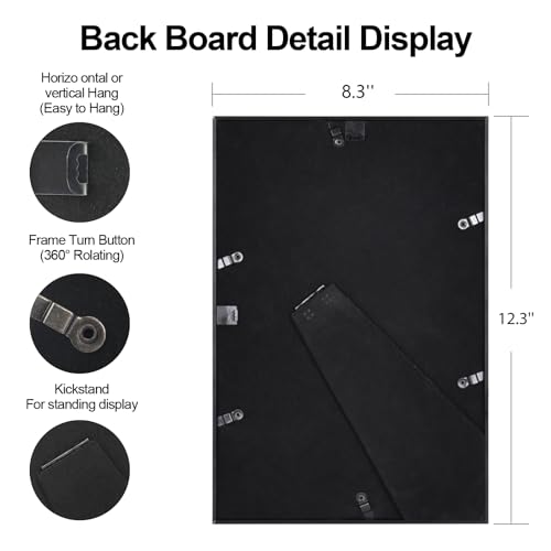 BKABOT 8x12 Black Metal Photo frames 1 Pack HD Glass Mat 6x8 Wall Table - color: Black, size: 8x12-1P